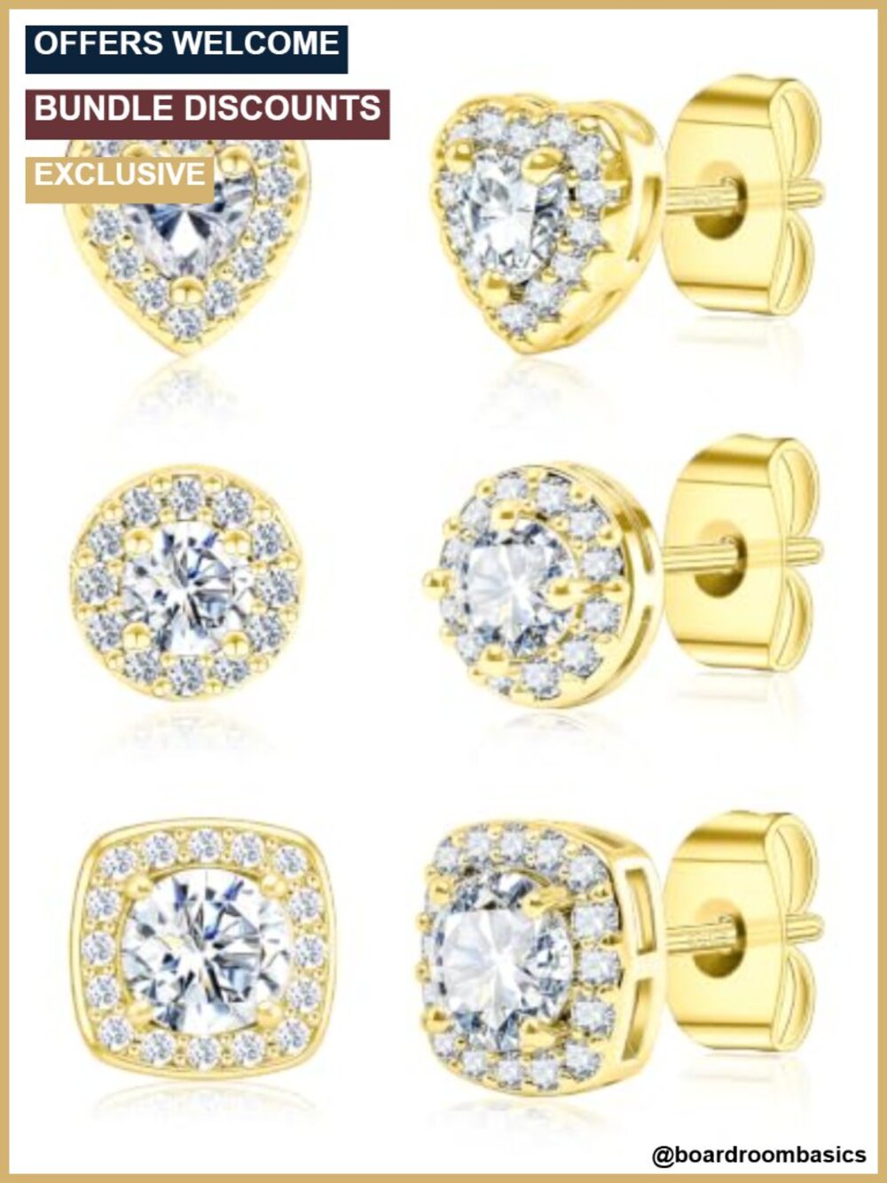 Sterling Silver Zirconia Halo Stud Earrings Set of 3 Pairs